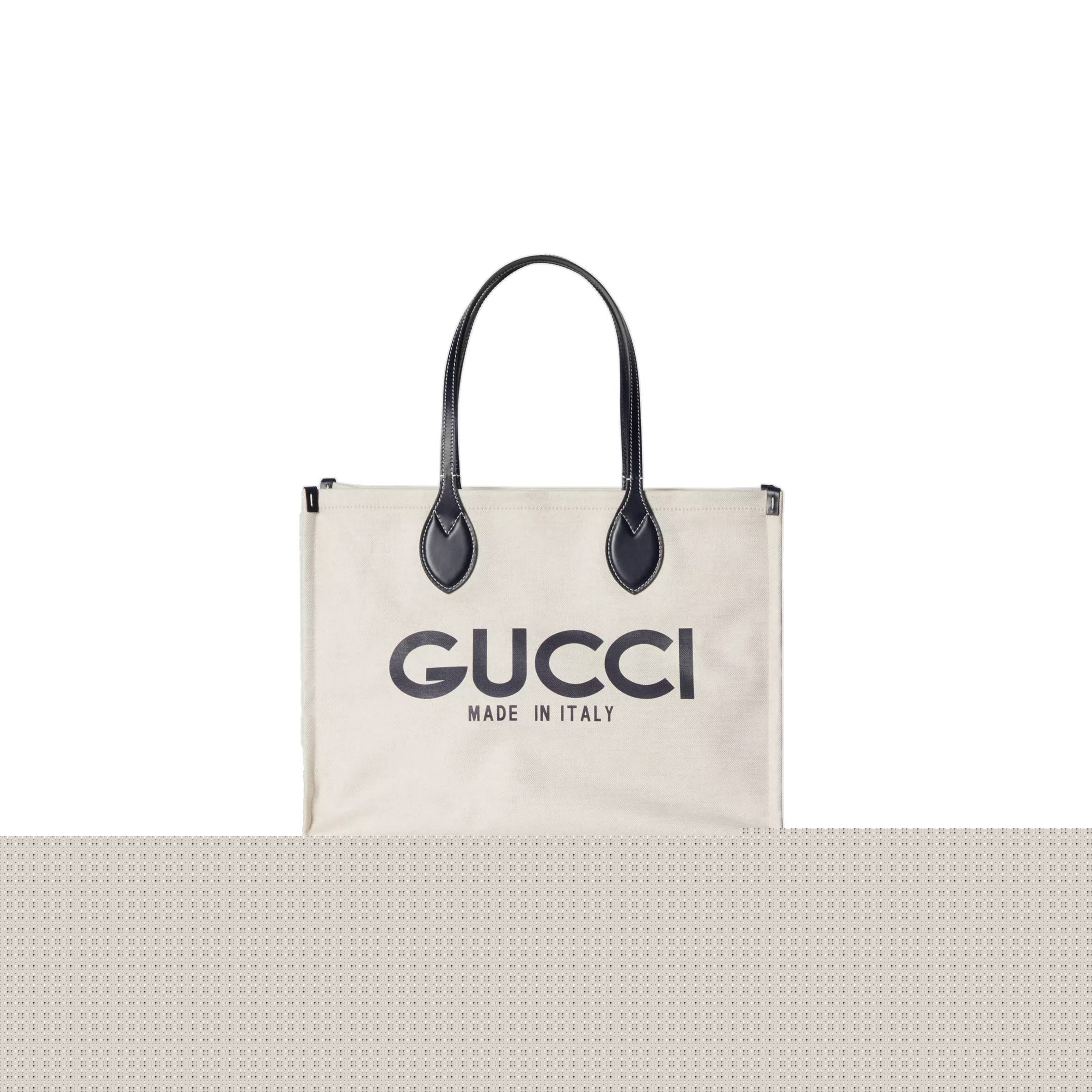 G*u*i print tote bag new beige canvas black 772176facvw8941 (41*19*18cm)